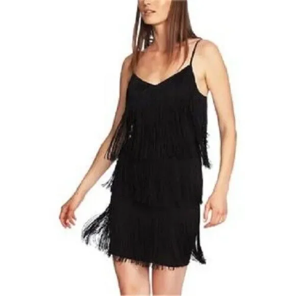 sachin and babi light blue dress 1.State Womens Fringe Mini Dress, Black, 4
